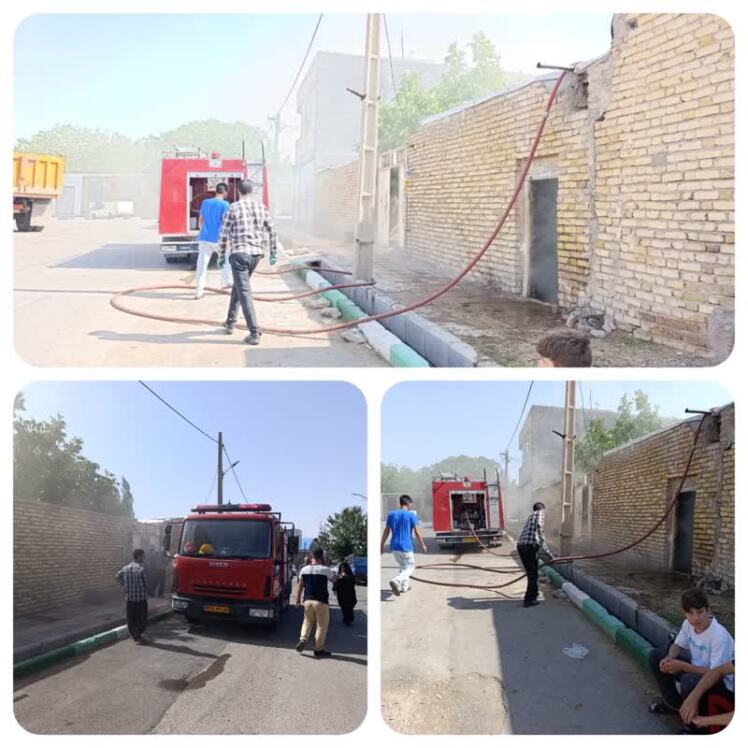 اطفائ حریق انبار کاه در شهر ارمغانخانه توسط نیروهای آتش نشانی شهرداری ارمغانخانه 